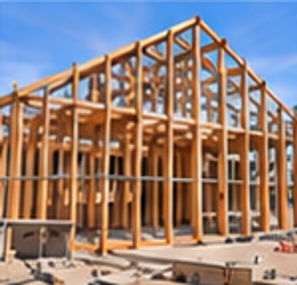 Timber frame structure going up on a building site
